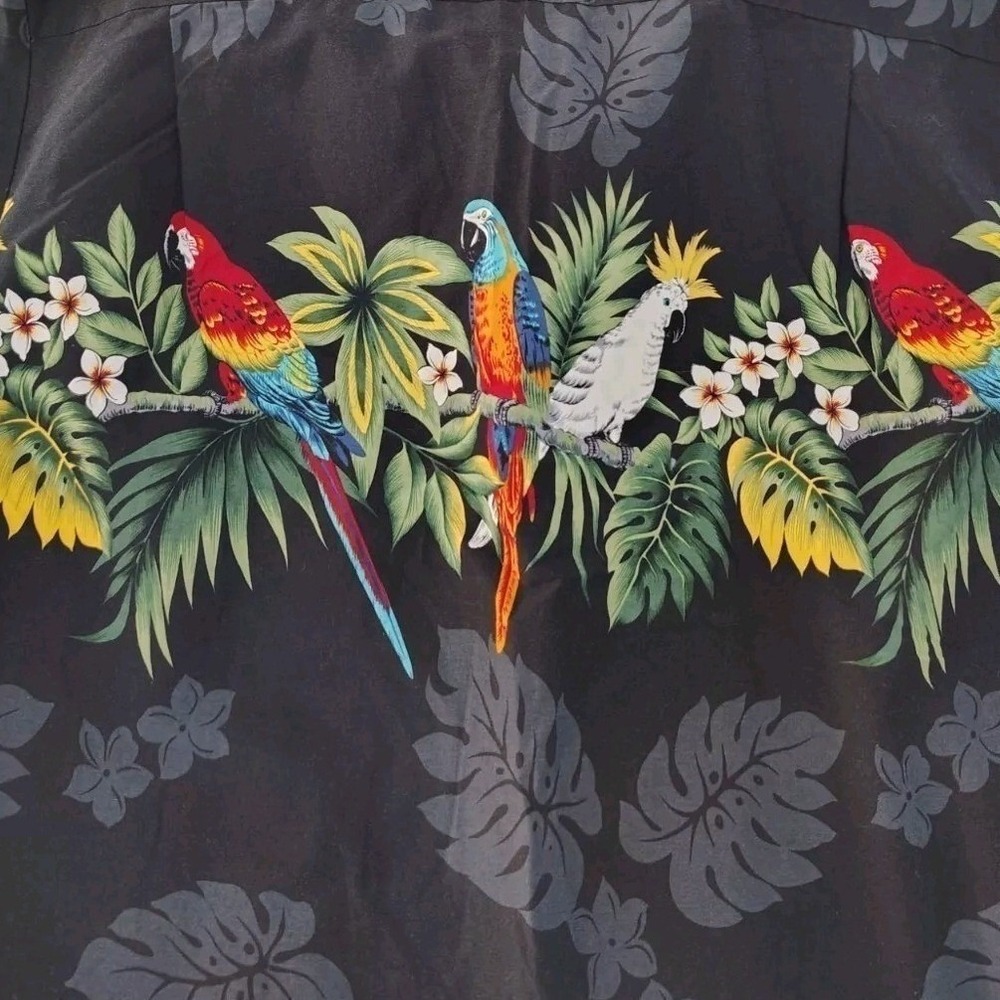 Winnie Fashion Mens Black Cotton Parrot Tropical Hawaiian Aloha Shirt Large - Picture 3 of 13